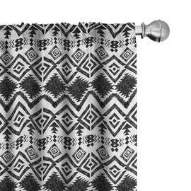Lunarable Tribal Curtains, Hand Drawn Style Ethnic Pattern Geometric and Oranmental Aztec Design Print, Window Treatments 2 Panel Set for Living Room Bedroom, Pair of - 28" x 95", White Black