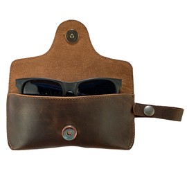 Hide & Drink, Eyeglasses Case with Wrist Strap, Sunglasses Case, Travel Accessory, Protector for Eyewear, Full Grain Leather, Handmade, Bourbon Brown