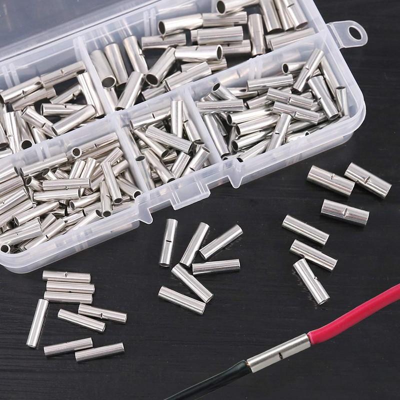 Glarks 220Pcs Non-Insulated Butt Connectors Assortment Kit, 22-16/16-14/14-12/12-10 AWG Gauge