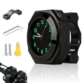 Motorcycle Watch Handlebar, Bicycle Watch for Handlebars with Light Function, Waterproof Bicycle Watch, Aluminium Alloy Motorcycle Handlebar Watch, Motorcycle Clock for Round Tube, Black