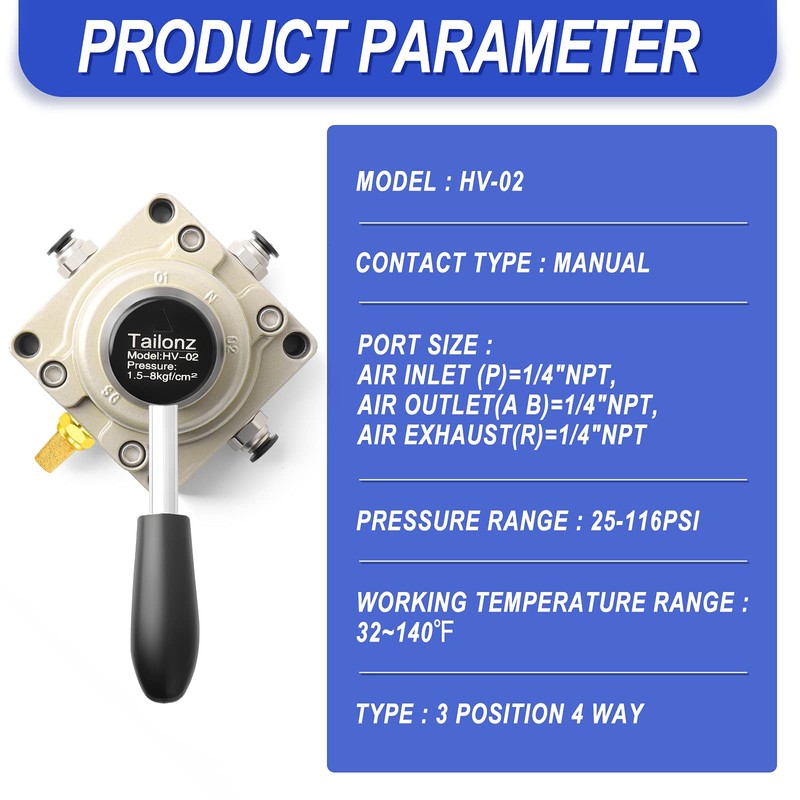 TAILONZ PNEUMATIC Rotary Lever Hand Valve HV-02 1/4”NPT Air Flow
