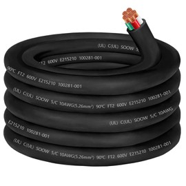 10/5 Wire 10 AWG SOOW Wire 10 Gauge,10/5 Portable Power Cable 10 Gauge 5 Conductor Electric Cable SOOW Extension Cord for NEMA 14-30amp Generator,Welder,Portable Light,EV Car Charger,Motor Lead-35ft