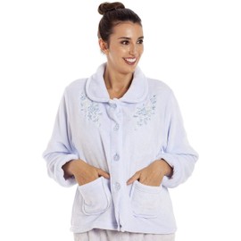 Camille Womens Floral Print Button Up Bed Jacket 22-24 Blue Floral