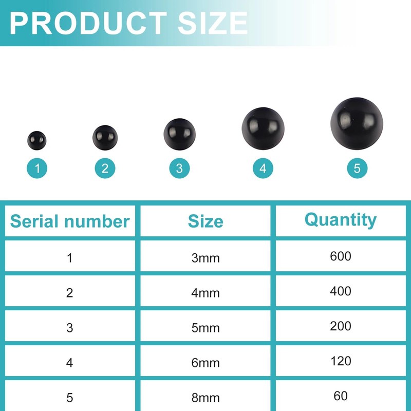 1780 PCS Black Round Pearl Beads, 3/4/5/6/8mm Small Beads for