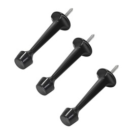 HOMOTEK 3 Pack Heavy Duty Solid Rigid Door Stop with Soft Rubber Tip, Zinc Die Cast Door Stopper Protect Wall & Door, Black