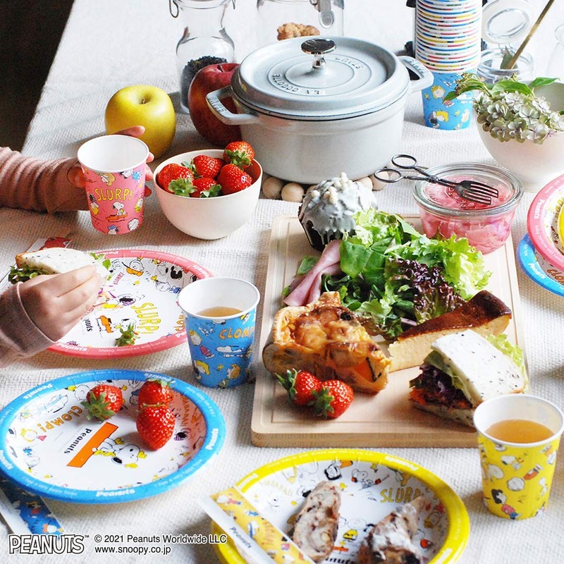 Sunup Paper Plates, Snoopy Retro Pattern, 7.9 inches (20 cm),