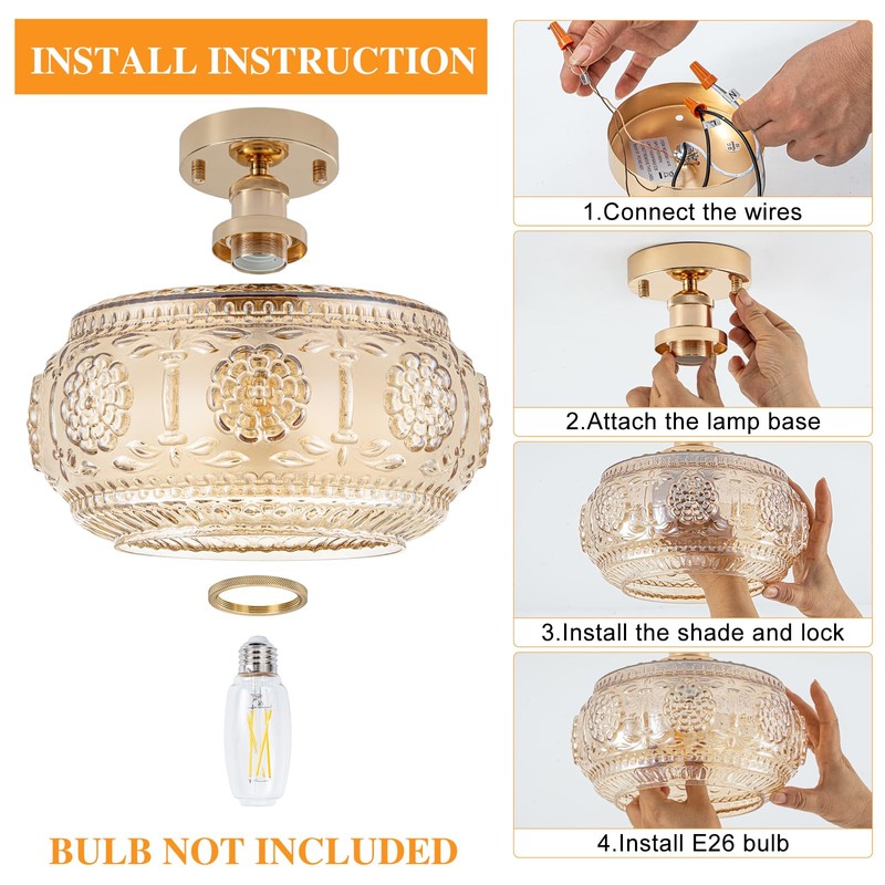 Tbaoinla Semi Flush Mount Ceiling Light - French Gold Finish