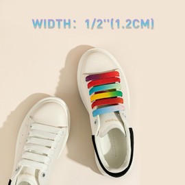 UamGlsob 2 Pairs 1/2''(1.2cm) Flat Thick Shoe Laces for Skate Shoes, Jumbo Fat Wide Shoelaces, Chunky Shoe Strings Replacement Laces for Alexander Mcqueen Sneakers (Rainbow, 45''/115cm)