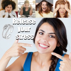 Jansio Threanic Triple-Spin Ring for Women Vikanda Thermogenic Moissanite Spinner Ring Open Adjustable Anxiety Ring for Stress Relief Dainty Vakanda Spinner Ring for Birthday Gifts(2 Pcs Silver)