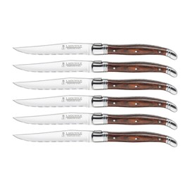 Trudeau Laguiole Steak Knives Set of 6 – Premium Stainless Steel Serrated Blades with Pakkawood Handles – Dishwasher Safe Steak Knife Set for Dinner, BBQ, or Gifting – Rustic Elegant Design