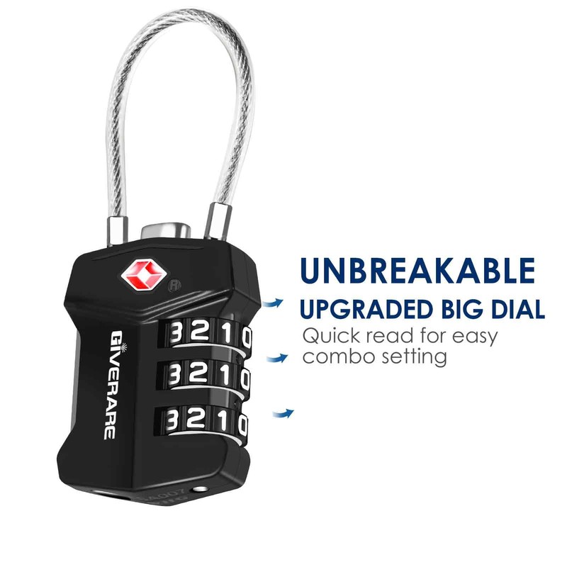2 Pack TSA Approved Travel Luggage Locks, Cable Combination Lock