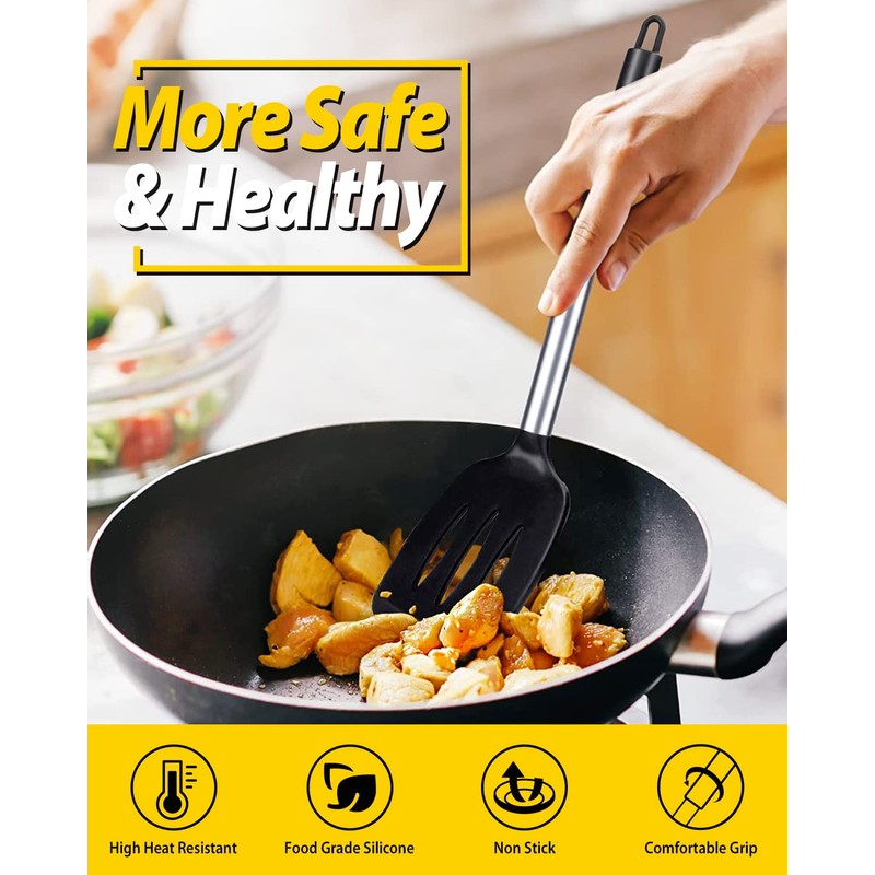 Pack of 2 Silicone Solid Turner, Non Stick Slotted Kitchen