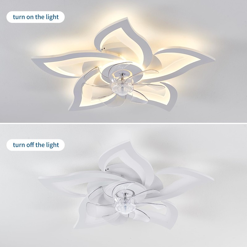 Ruibutrade White Flower Modern CeilingFans with Lights, Low Profile Ceiling