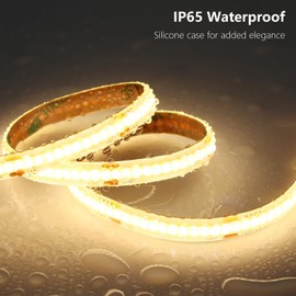 BENLUN 24V COB LED Strip Light Outdoor Waterproof 65.6ft (2 Rolls of 32.8ft), 3000K Warm White 11W/M 312LEDs/M CRI 93 LED Tape Light with Power Supply for Bedroom Courtyard Living Room Ceiling