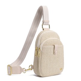 AOCINA Straw Summer Purse for Women Hawaiian Woven Crossbody Bags RFID Sling Bag Beach Travel Vacation Essentials Beach Gifts for Women(Front Button with Boho Strap White)