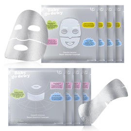 Baby Go Dewy GleamFoil Intensive Hydrate Face & Neck Masks  – Collagen‑Peptide Face Mask Sheets for Moisturizing, Firming & Lifting Care 8 Count(4 Face Masks + 4 Neck Masks)