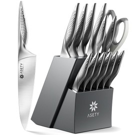 Kitchen Knife Sets with Block - Ultra Sharp Knives set for Kitchen, 15 PCS Stainless Steel Knife Set with Built-in Sharpener, Ergonomic Non-Slip Handle, Elegant Box for Men Women