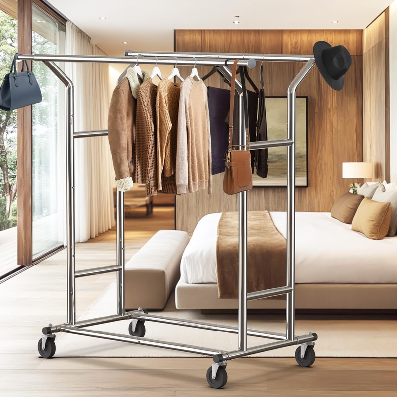 Simple Houseware Heavy Duty Double Rail Clothing Garment Rack, Holds