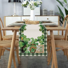Celepaty Buffalo Plaid St. Patrick’s Day Table Runner, Shamrock Gnomes St. Patricks Day Table Runner, St. Patrick’s Day Home Kitchen Dinning Table Runner Decor 72 Inches Long