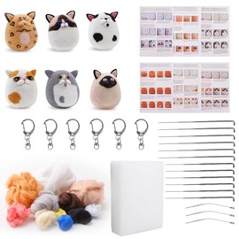 HICOHAND Needle Felting Kit, 6 Kittens Wool Felt Set for Craft Lovers, Manual Felt Foam Mat for Crafts, Birthday Gift, Home