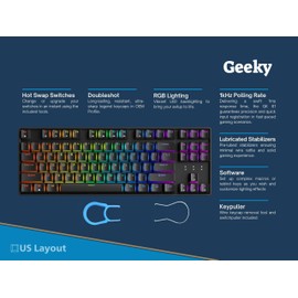 Geeky GK75 75% | Hot Swappable Mechanical Gaming Keyboard | 84 Keys Multi Color RGB LED Backlit for PC/Mac Gamer | ANSI US American Layout (Black, Mechanical Brown)