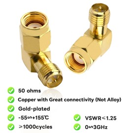 Boobrie 90 Degree Reverse Polarity SMA Coax Adapter RP SMA Male to RP-SMA Female Right Angle Connector for Audio FPV Drone Antennas Radio Video 2-Pack