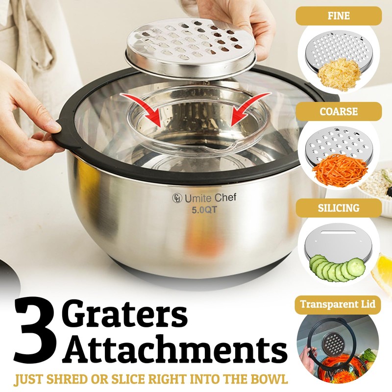 Mixing Bowls with Lids Set - Non-Slip, Airtight Warp-Proof TPR-AS