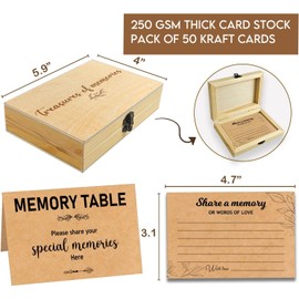 BeeGreeny 50 Pcs Share a Memory Cards with Wooden Box, Memorial Cards for Funeral, Celebration of Life Decorations, Memory Keepsake Box for Funerals, Weddings, Graduations
