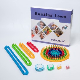Frola Long and Round Knitting Loom Set Craft Kit with Hook Needle，Gift Pompom Maker