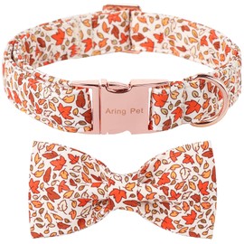 ARING PET Fall Dog Collar with Bow, Cute Autumn Tiny Maple Leaves Pets Detachable Bow Tie Collars for Puppy Small Medium Large Girl Boy Dogs-M