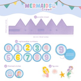 BONNYCO Mermaid Birthday Crown with Interchangeable Numbers from 0 to 9 & Themed Figures 1st Birthday Gifts for Girls, Sea Birthday Hat, Mermaid Party Decorations, 1st Birthday Crown, Carnival