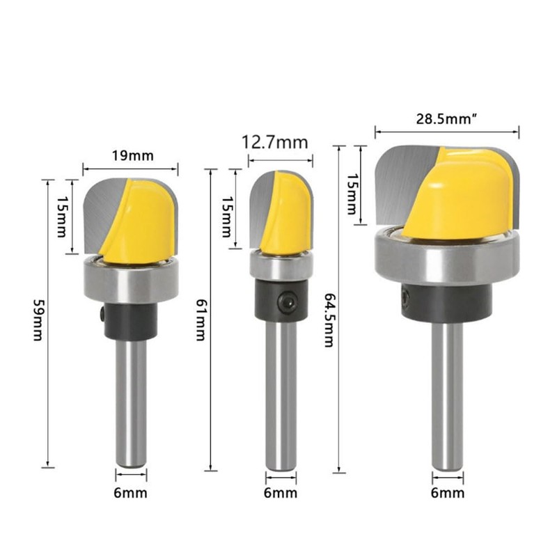 Set of 3 U-Groove Bits, Dish Cutter, Round Groove, Round