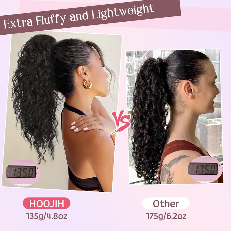 HOOJIH Ponytail Extension, Curly Wavy Drawstring Ponytail Hair Extensions Extra