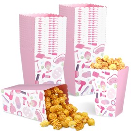Gueevin 24 Pcs Spa Party Popcorn Boxes Pink Makeup, Sleepover, Pajama Theme Birthday Cardboard Container Box for Party Favor Popcorn Treat Snack Gift