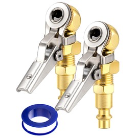 LUMITECO 2-Pack 1/4 Inch Female NPT Closed Ball Tire Inflator with Clip, Locking Quick Connect, Clip-On Air Chucks for Truck RV Auto Car Air Compressor