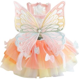 Vestido para Perros Pequeños de Mariposa Arcoíris, Ropa para Perro Pequeño, Ropa Cómoda Sin Mangas de Encaje, Disfraz de Princesa para Chihuahua, Yorkie, Pomeranian (Rosa, M)