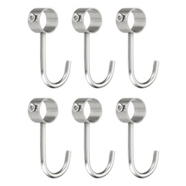 sourcing map 6Pcs Pipe Rod Hooks, Stainless Steel 19mm/0.75" Inner Dia Adjustable Rod Closet Rod Hooks Coat Hook for Wardrobe Hanging Pots, Silver