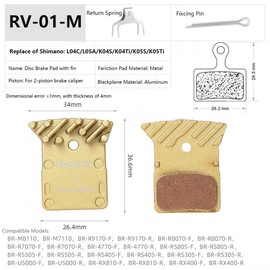Bike Brake Pads with Cooling Fin, Bicycle Brake Pads for SHIMANO 105 / GRX/SLX M7100 / XTR M9100 / DEORE XT M8100 / DURA-ACE/ULTEGRA/TIAGRA/METREA, 2Pair (Metal)