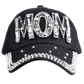 Elonmo Womens Bling Cap for Mothers Day, Rhinestone Baseball Cap, Bejeweled Mom Baseball Cap Golf Hat Adjustable (Black)