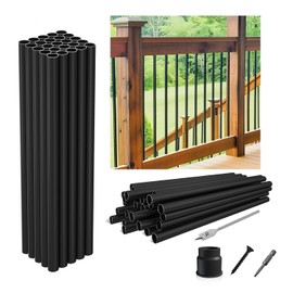 32"-50Pack Aluminum Deck Balusters Hollow Round Deck Railing Spindles Matte Coated Black for Wood and Composite Deck Indoor Outdoor
