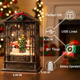 Christmas Snow Globe, Lighted Snowman Christmas Tree Scene, Musical Snow Water Lantern Swirling Glittering Holiday Decoration and Gift for Family Children or Friends