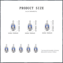 50Pcs Medalla De La Virgen Milagrosa Charms Alloy Oval Our Lady Pendant For Women & Men DIY Catholic Necklace Bracelet Jewelry Making (Silver)