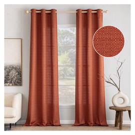 MIULEE Burnt Orange Linen Curtains 96 Inch Length 2 Panels Set for Living Room Bedroom Privacy Fall Farmhouse Burlap Weave Rust Semi Sheer Grommet Light Filtering Window Drapes, W37xL96, Terracotta