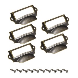 sourcing map Label Holder Pull Handles, Vintage Iron Label Frame Drawer Knobs for Cabinet Cupboard, Bronze Tone 90x41mm Pack of 5 Pcs w Screws