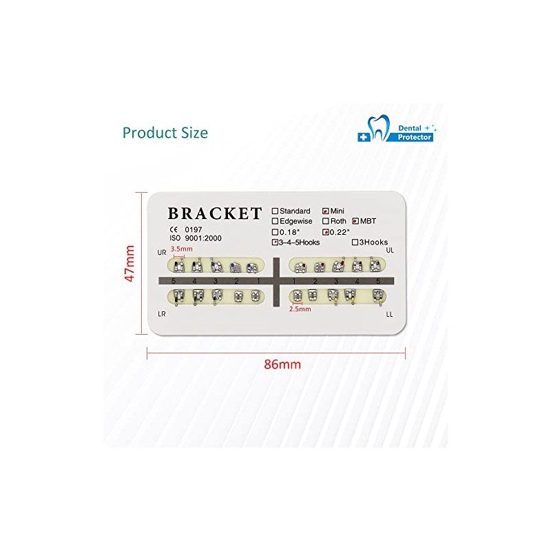 Protector Soportes dentales, 200 unidades/10 paquetes de Brackets de acero