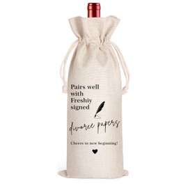 Divorce Gifts Wine Bag, Divorce Gifts for Women Men, Divorce Party Decorations for Women, Breakup Gifts for Women, Pairs Well with Freshly Signed Divorce Papers Wine Bag (Beige02)