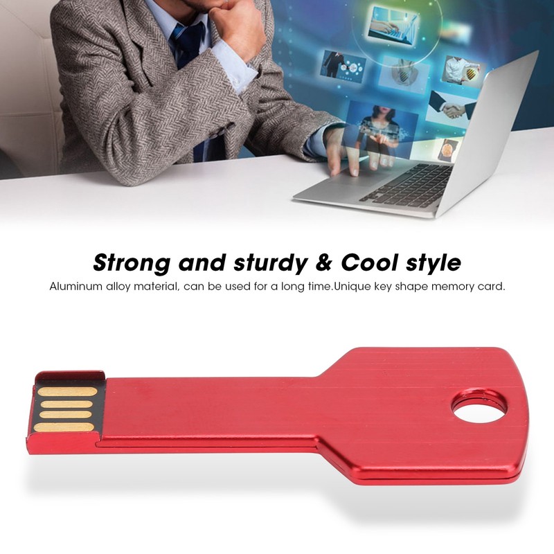 Red USB Flash Drive Aluminum Alloy Key Shape Memory U