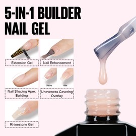 TOMICCA 5 in 1 Builder Gel for Gel Nails 15 ml Nude Pink Builder Nail Gel, UV/LED Gel Nails Gummy Base, Nail Gel for Nail Extension Repair, Nail Strengthening, Nail Design