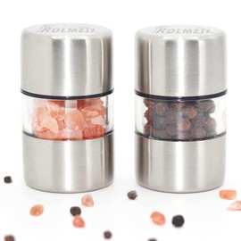 ROLMZJX 2 Pcs Salt and Pepper Grinder Set,Mini Salt shakers,Travel Salt and Pepper Sets,Salt Grinder refillable for Kitchen Camping Gift