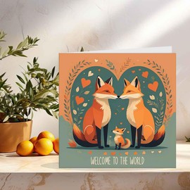 New Baby Card - Cute Fox Congratulations New Parents New Mum Cards 145 x 145mm